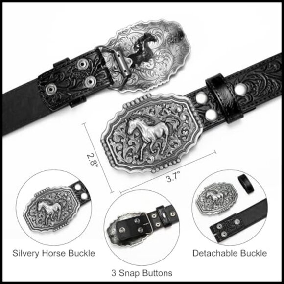 Split Leather Cowboy Belt with Removable Buckle for Western Style main image 4
